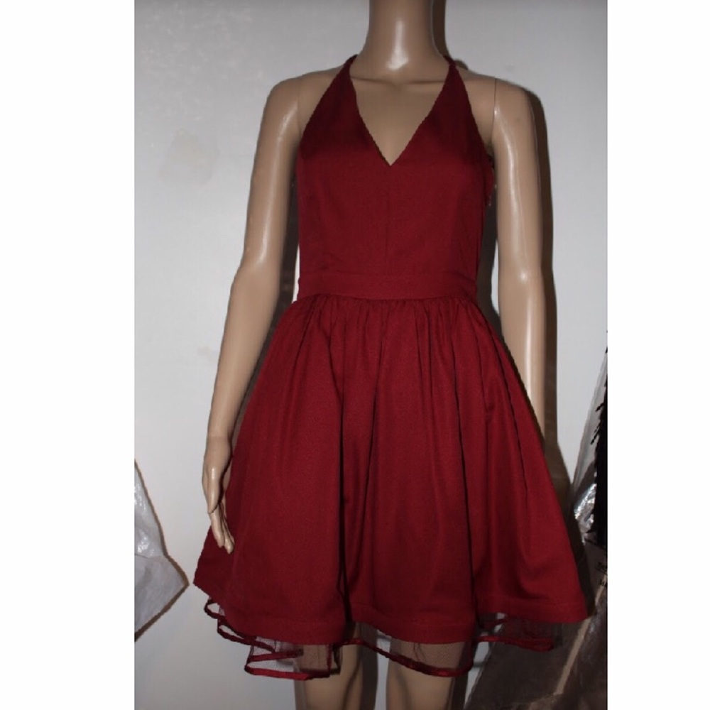 Ina burgundy fit + flare lace back dress